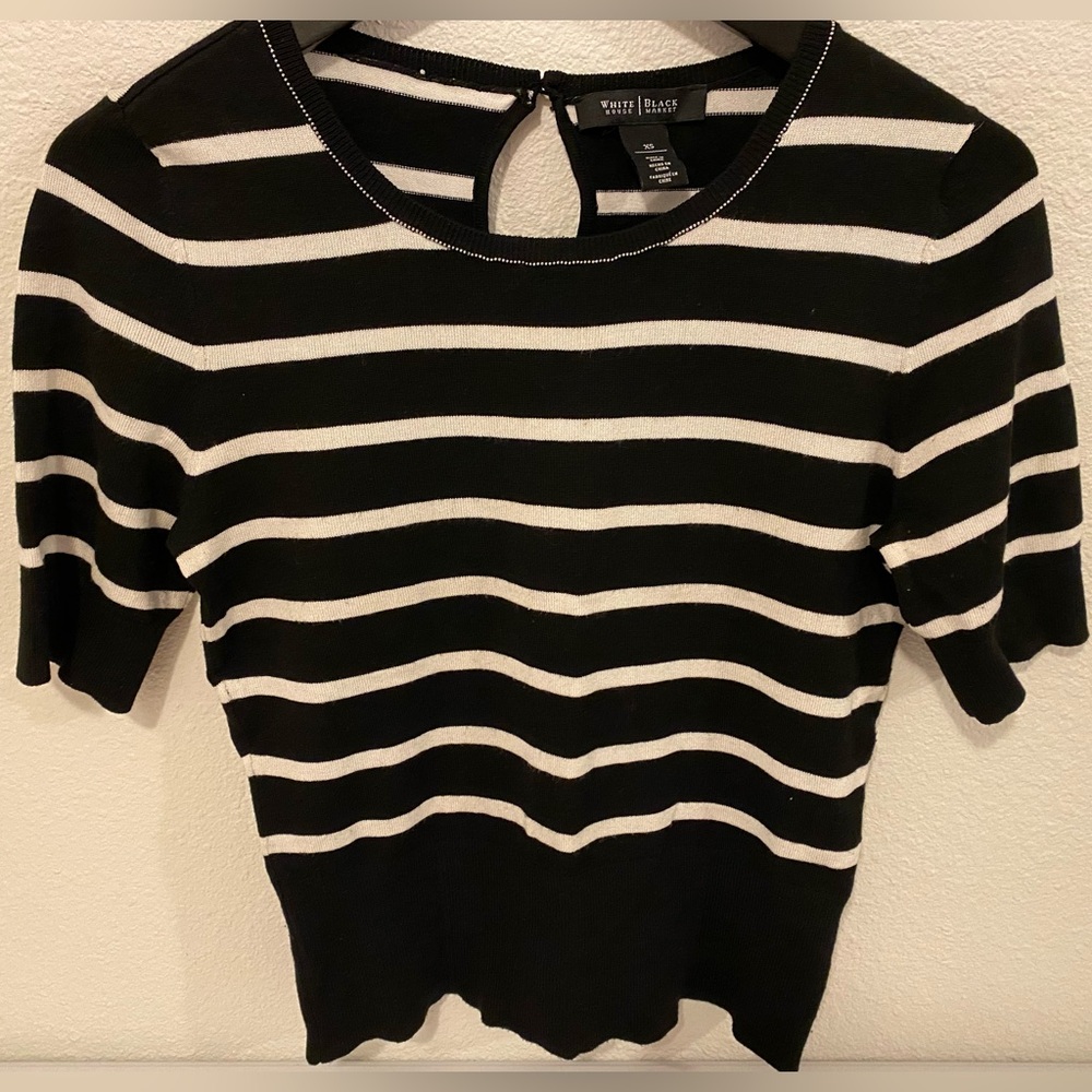 White House Black Market Black and White Striped Blouse